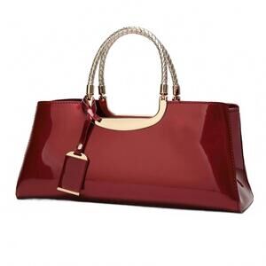 NEW ACCITY fashionable evening glossy patent leather tote in wine